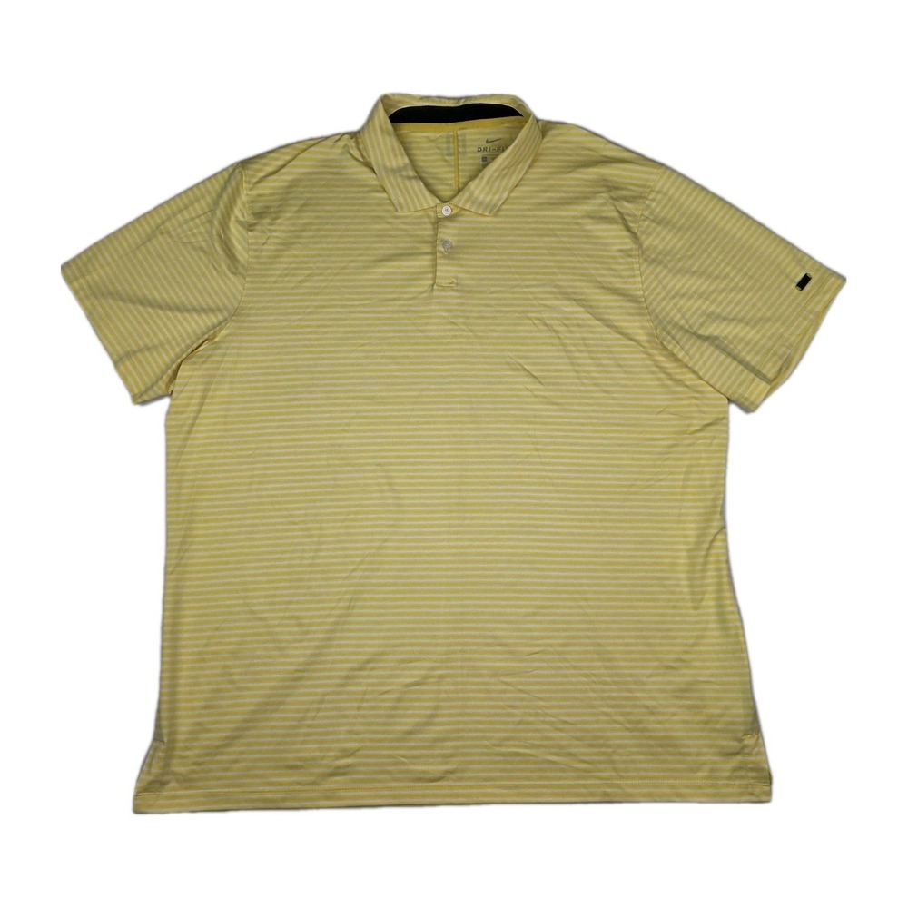 Nike Tiger Woods Polo Shirt Mens XXL Yellow Striped Dri-FIT Golf Performance